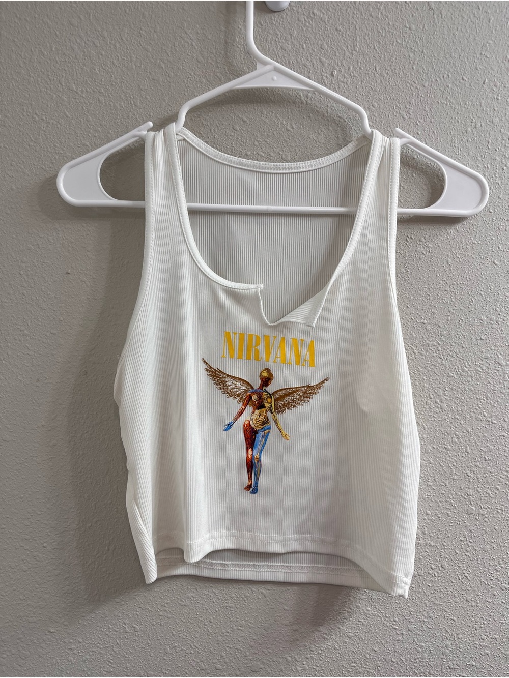 SHEIN White Ribbed Nirvana Graphic Tank